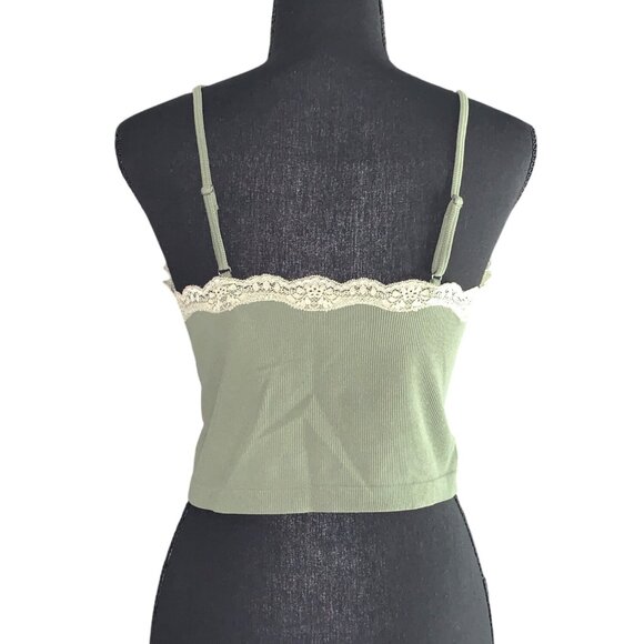 Wild Fable Junior Green Lace Trim Ribbed Crop Top With Adjustable Strap Size XXL - Picture 5 of 12